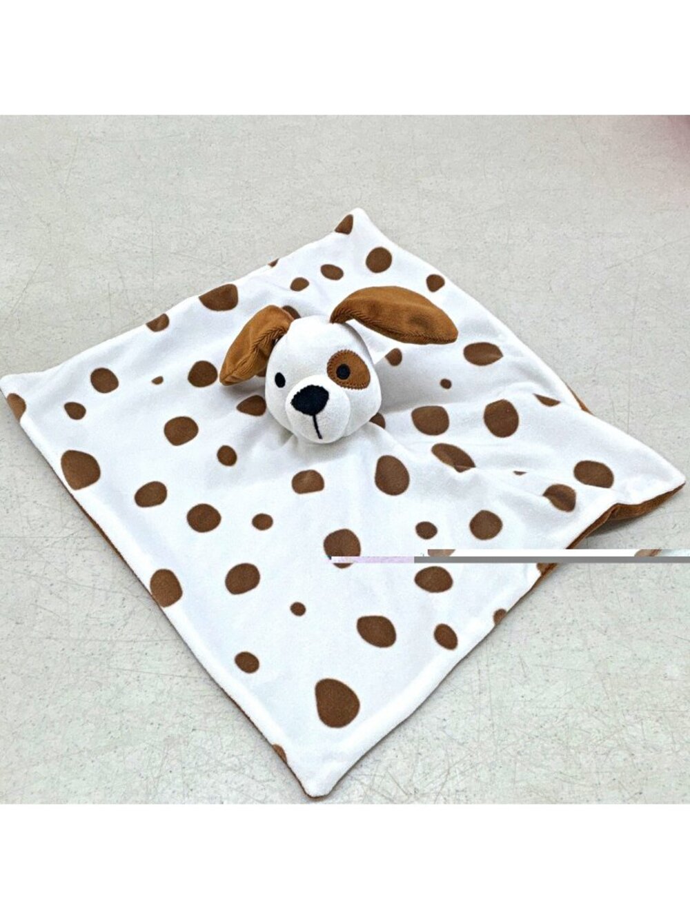 Puppy Dog Lovey Security Blanket Plush Baby Toy White Brown Spot Pattern